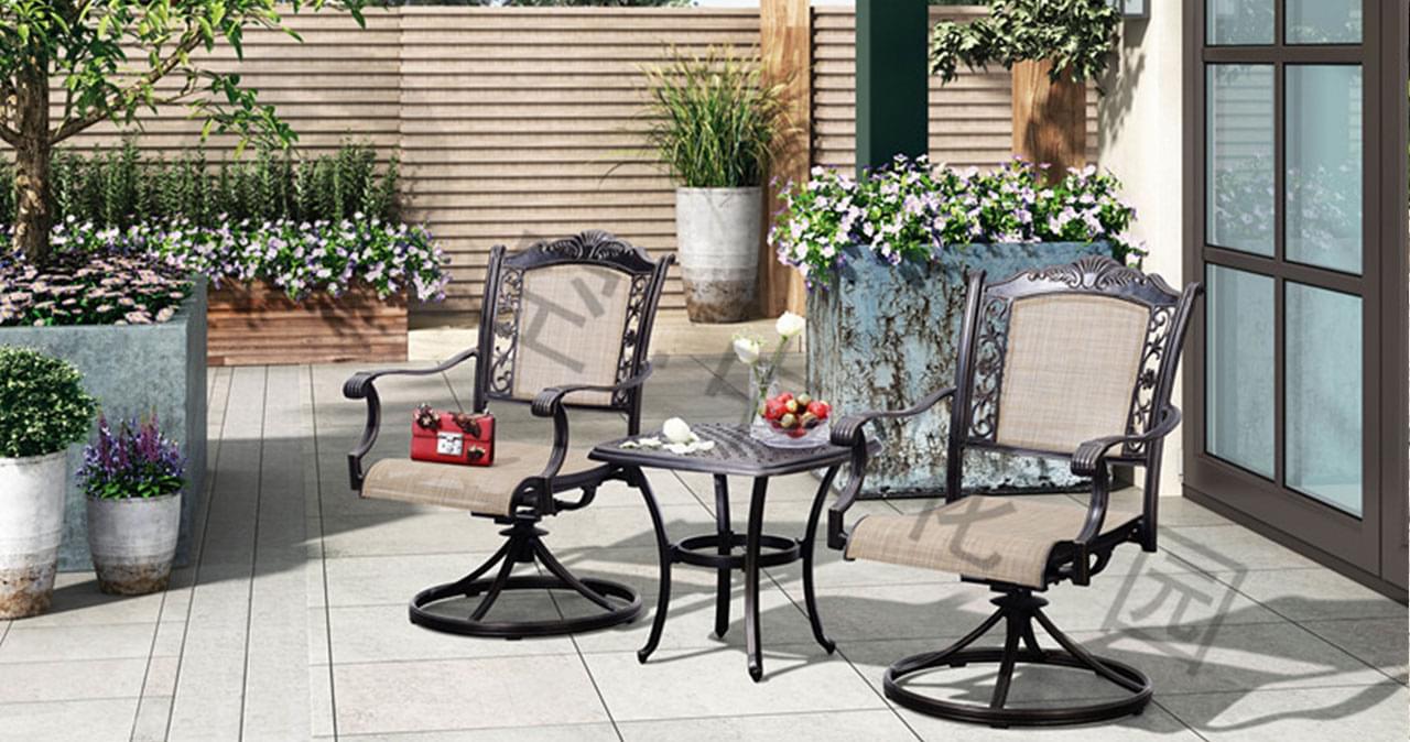 帝加亚马逊户外阳台庭院花园桌椅 室外特斯林铸铝转椅 欧式金属铝制家具桌椅