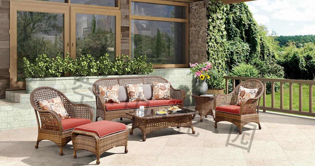 帝加迈阿密户外家具藤编阳台沙发组合套装 高品质时尚餐厅藤沙发六件套