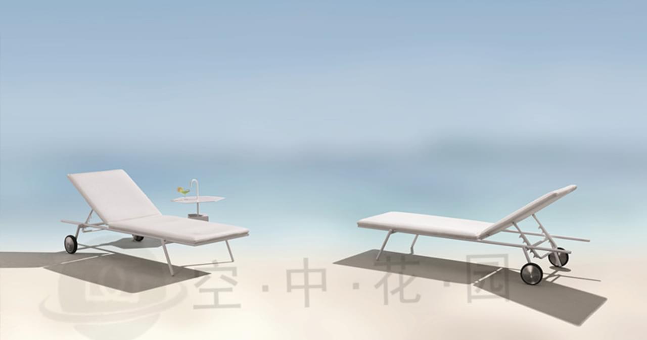帝加卡尔顿户外家具沙滩躺床 庭院露台酒店度假村不锈钢带轮白色3D棉躺椅