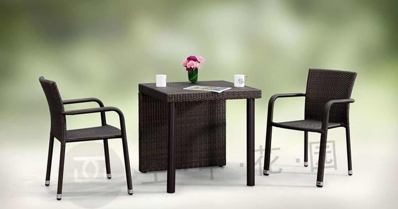 帝加积木创意户外家具组合 易拆装时尚棕色细纹藤阳台户外桌椅套装