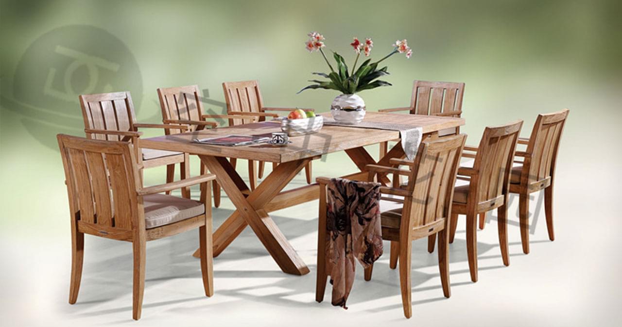 帝加X脚柚木桌椅组合 户外休闲家具庭院实木桌椅 阳台花园复古柚木桌椅套件