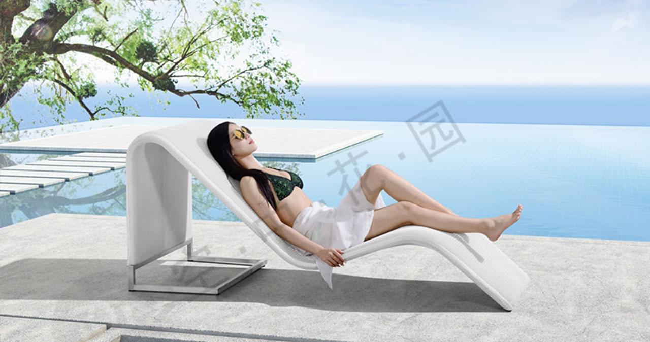 帝加三亚欧式户外铝制单人躺床 露天沙滩庭院户外休闲S形躺椅